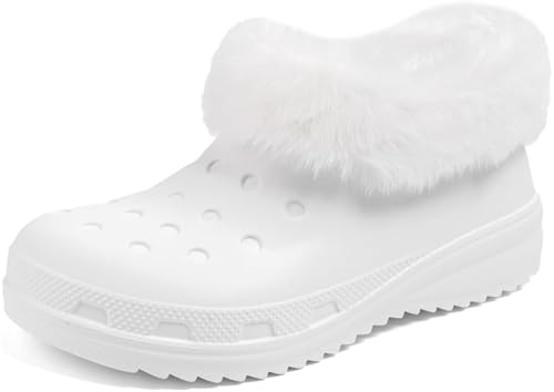 Mufanton Clogs Gefüttert Damen Warm Hausschuhe Gartenclogs Pantoffeln Plüsch Slider Lined Winter Clogs Outdoor Winterschuhe Gartenschuhe,Weiß,EU42 von Mufanton