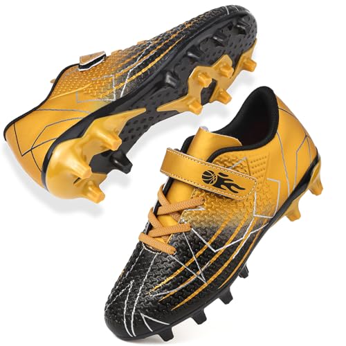 Mufanton Fußballschuhe Jungen Low Top Spikes Professionelle Fussballschuhe Kinder Athletics Trainingsschuhe Mädchen Fußballschuhe Sportschuhe,Schwarz Gold,EU35 von Mufanton