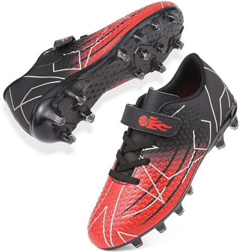 Mufanton Fußballschuhe Jungen Low Top Spikes Professionelle Fussballschuhe Kinder Athletics Trainingsschuhe Mädchen Fußballschuhe Sportschuhe,Schwarz Rot,EU34 von Mufanton