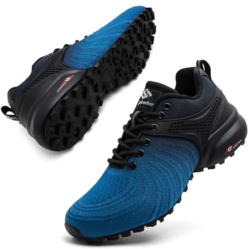 Mufanton Traillaufschuhe Herren Laufschuhe Wanderschuhe Leicht Straßenlaufschuhe Sneaker Trekkingschuhe rutschfeste Outdoor Fitnessschuhe Sportschuhe,Schwarz Blau,EU42 von Mufanton