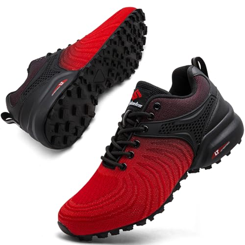 Mufanton Traillaufschuhe Herren Laufschuhe Wanderschuhe Leicht Straßenlaufschuhe Sneaker Trekkingschuhe rutschfeste Outdoor Fitnessschuhe Sportschuhe,Schwarz Rot,EU42 von Mufanton