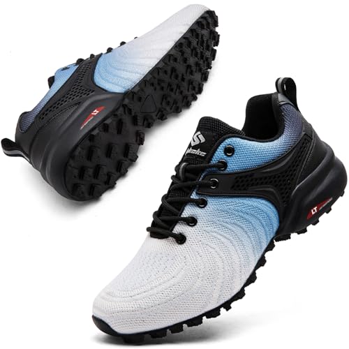 Mufanton Traillaufschuhe Herren Laufschuhe Wanderschuhe Leicht Straßenlaufschuhe Sneaker Trekkingschuhe rutschfeste Outdoor Fitnessschuhe Sportschuhe,Weiß Blau,EU46 von Mufanton