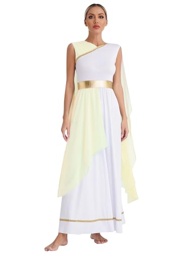 Mufeng Damen Griechische Göttin Kostüm Ärmellos Antike Griechin Römerin Kostüm Toga Kostüm Karneval Fasching Cosplay Party Sekt S von Mufeng