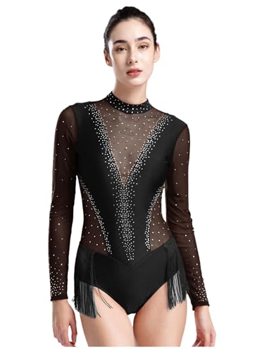 Mufeng Damen Tanzbody Langarm Ballettbody mit Strass Fransen Tanz Trikot Tanzkleid Gymnastikanzug Latein Bühnenauftritte Tanzkleidung Schwarz M Mufeng Damen Tanzbody Langarm Ballettbody mit Strass Fransen Tanz Trikot Tanzkleid Gymnastikanzug Latein Bühnenauftritte Tanzkleidung Schwarz M von Mufeng