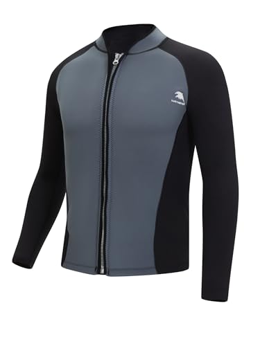 Mufeng Herren Neoprenanzug Jacke 2mm Thermo Tauchjacke Langarm Neopren Oberteil Tops für Tauchen Surfen Schnorcheln Schwimmen Wassersport Dunkelgrau Schwarz L von Mufeng