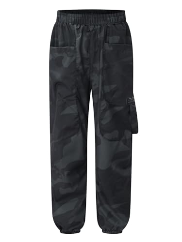 Mufeng Jungen Cargohose Lang Sporthose Elastischem Bund Jogginghose mit Tasche Wanderhoes Jogginghose Sportlich Workout Freizeit Schwarz 170-176 von Mufeng