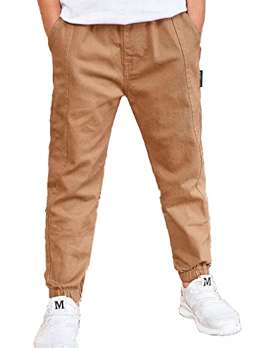 Mufeng Kinder Jungen Cargohose Lang Sporthose Mit Taschen Joggingshose Trainingshose Parachute Pants Hip Hop Tanz Freizeit C Khaki 110-116 von Mufeng