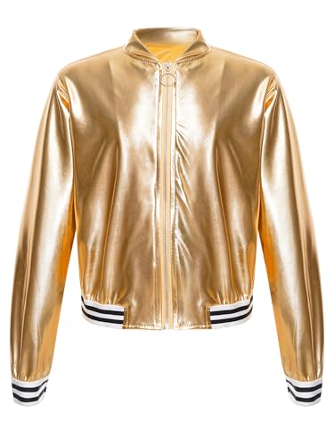 Mufeng Unisex Kinder Jungen Mädchen Glitzer Mantel Glänzend Sweatjacke College Jacke Übergangsjacke Jazz Hip Hip Bühnenauftritt A Gold 170-176 von Mufeng