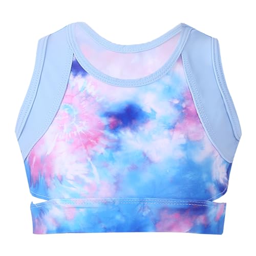 Mufeng Kinder Mädchen Crop Top Kurz Stretch Tank Tops Basic T-Shirt Unterhemd Tanzshirt Ballett Workout Freizeit F Meer Himmel Rosa 140 von Mufeng