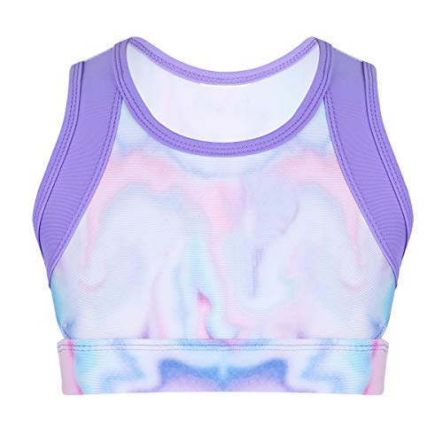 Mufeng Kinder Mädchen Crop Top Kurz Stretch Tank Tops Basic T-Shirt Unterhemd Tanzshirt Ballett Workout Freizeit F Bunt 140 von Mufeng