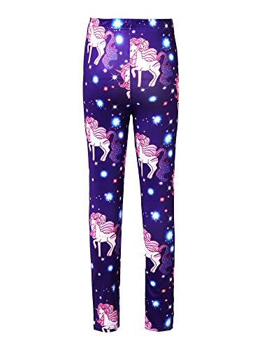 Mufeng Kinder Mädchen Leggings Einhörner/Blumen Drucken Thermohose Jogginghose Strumpfhosen Pants Laufhose Sportleggings Kinderkleidung B Lila 122-128 von Mufeng