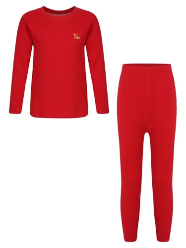 Mufeng Kinder Mädchen Thermo Unterwäsche Set Langarm Thermohemd mit Thermounterhose Funktionunterwäsche Set Winter Rot 158-164 von Mufeng