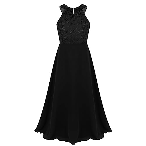 Mufeng Mädchen Kleid Blumenmädchenkleid Lang Chiffon Prinzessin Kleid Brautjungfernkleid Partykleid Abendkleid Festzug J Schwarz D 170-176 von Mufeng