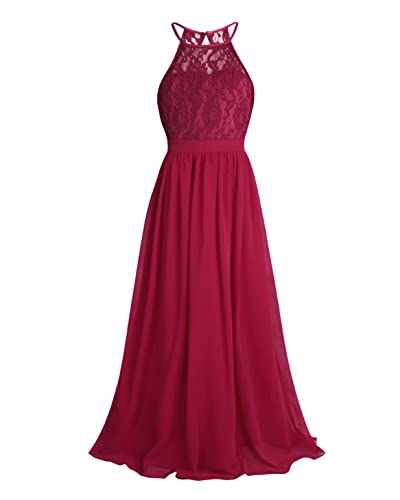 Mufeng Mädchen Festlich Kleid Lang Blumenmädchenkleid Chiffon Prinzessin Kleid Brautjungfernkleid Party Abend Festzug C Burgund B 146-152 von Mufeng