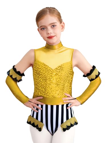Mufeng Mädchen Zirkus Kostüm Pailletten Body Overall Tanzbody + Armstulpen Zirkusdirektor Uniform Circus Outfits Halloween Karneval Fasching Gelb 146-152 Mufeng Mädchen Zirkus Kostüm Pailletten Body Overall Tanzbody + Armstulpen Zirkusdirektor Uniform Circus Outfits Halloween Karneval Fasching Gelb 146-152 von Mufeng