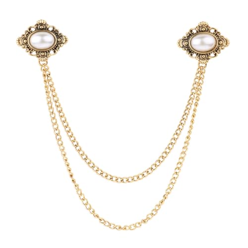 Mufeng Vintage Brosche Mit Kette Für Cardigan Pullover Shrug Bolero Brosche Damen Schmuck Mit Strass Für Cover Up Hochzeit Braut Accessoires Barock Paar Gold Einheitsgröße von Mufeng