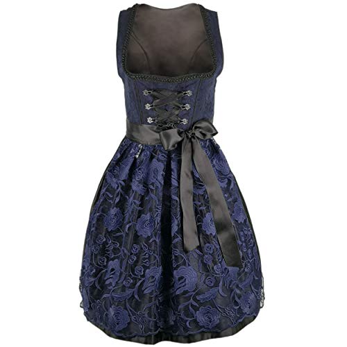 Damen Dirndl Kleid Dirndlkleid Trachtenkleid traditionell Midi Lena Dunkelblau 34 von Mufimex