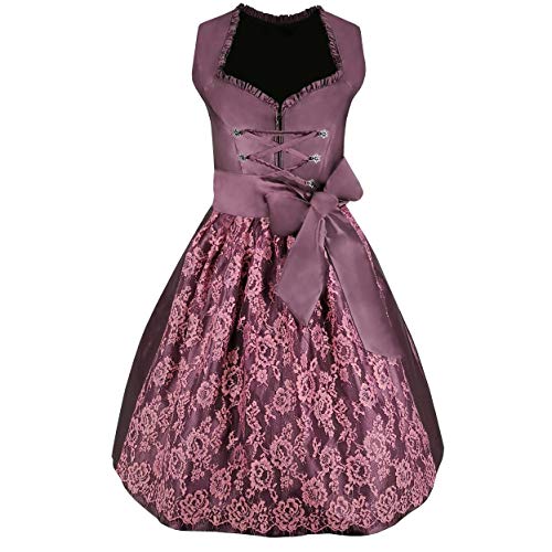 Damen Dirndl Kleid Dirndlkleid Trachtenkleid traditionell Midi Lisa Violett 42 von Mufimex