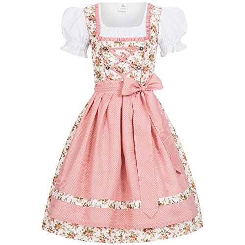 Mufimex Damen Dirndl Kleid Dirndlkleid Trachtenkleid Midi Blümchenstoff Momo rosa 38 von Mufimex