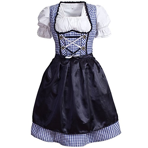 Mufimex Damen Dirndl Kleid Dirndlkleid Trachtenkleid Midi Kariert Dunkelblau 40 von Mufimex