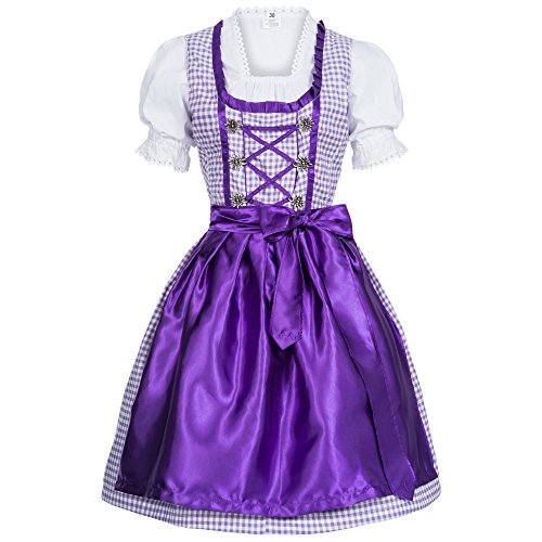 Mufimex Damen Dirndl Kleid Dirndlkleid Trachtenkleid Midi Kariert Lila 38 von Mufimex