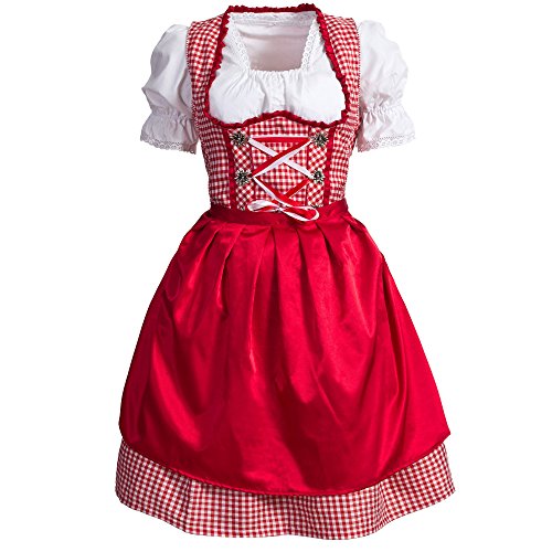 Mufimex Damen Dirndl Kleid Dirndlkleid Trachtenkleid Midi Kariert Rot 36 von Mufimex