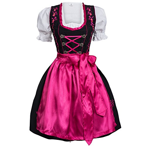 Mufimex Damen Dirndl Kleid Dirndlkleid Trachtenkleid Midi Schwarz Pink Hakenverschluß 40 von Mufimex