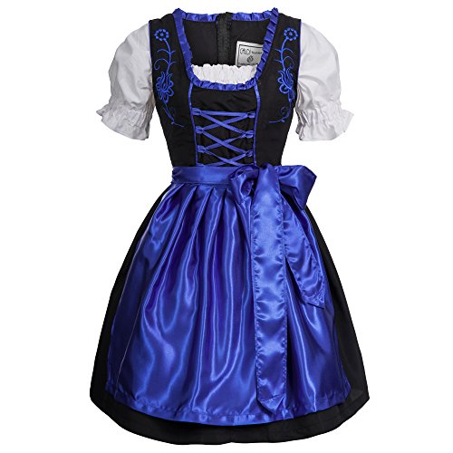 Mufimex Damen Dirndl Kleid Dirndlkleid Trachtenkleid Midi schwarz leuchtend dunkelblau 46 von Mufimex