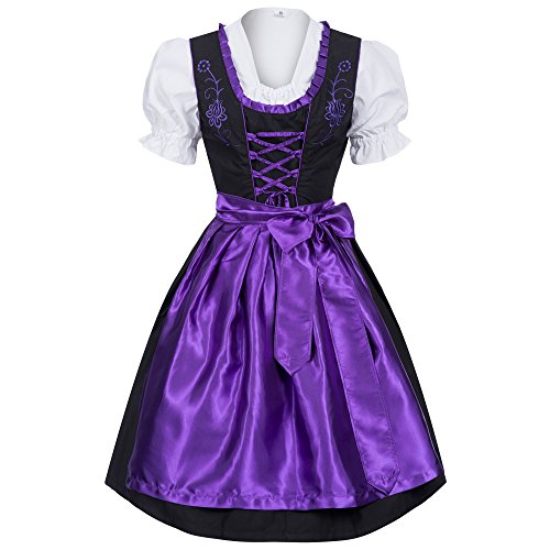 Mufimex Damen Dirndl Kleid Dirndlkleid Trachtenkleid Midi schwarz leuchtend lila 36 von Mufimex
