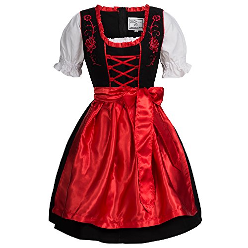 Mufimex Damen Dirndl Kleid Dirndlkleid Trachtenkleid Midi schwarz leuchtend rot 36 von Mufimex