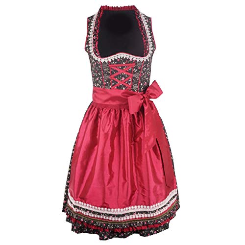 Mufimex Damen Dirndl Kleid Dirndlkleid Trachtenkleid traditionell Midi Sigrun rot 40 von Mufimex