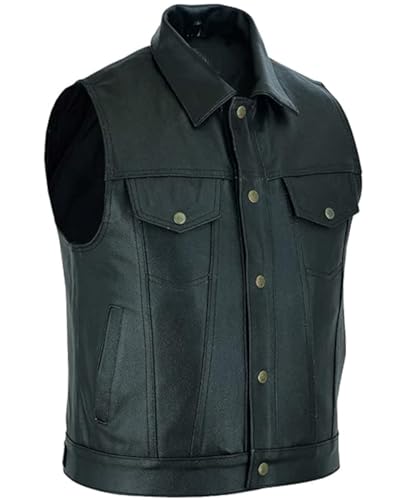 Mufimex Herren Lederweste Bikerweste Jeansstyle Motorradweste Chopper mit Druckknöpfen 4XL von Mufimex
