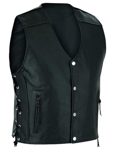 Mufimex Herren Lederweste Bikerweste Motorradweste Rocker Chopper schwarz mit Schnürung XL von Mufimex