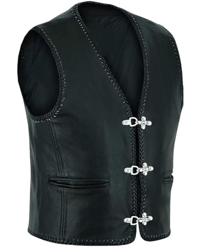 Mufimex Herren Lederweste Kutte Motorrad Biker Vest Chopper Leder Rocker Club Haken 4XL von Mufimex