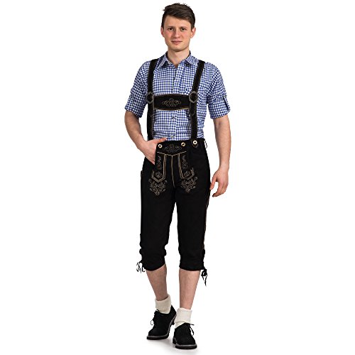 Mufimex Herren Trachten Lederhose Trachtenlederhose Trachtenhose Kniebund Lang Schwarz 48 von Mufimex
