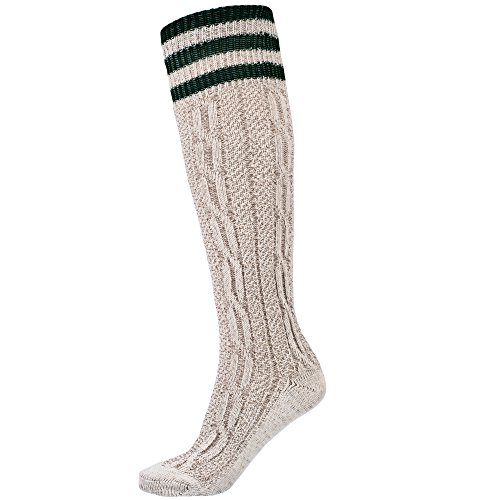 Mufimex Trachtensocken Trachtenstrümpfe Schoppersocke mit Zopfmuster Herren und Damen beige Streifen grün 41 von Mufimex