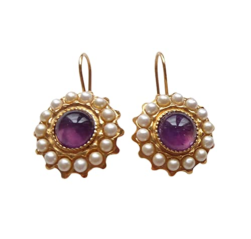 Amethist-Ohrringe Süßwasser-Perlen lila Amethist Amethyst rund Hänger vergoldet Handarbeit Unikat Italien Retro Vintage Geschenk zeitlos von Mugello
