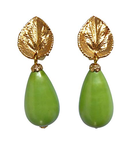 Auffällig: Sehr große leichte Ohrstecker Ohrringe Blatt-Ohrstecker vergoldet Perle grün Tropfen Geschenk stilvoll Statement elegant Designer JUSTWIN von Mugello