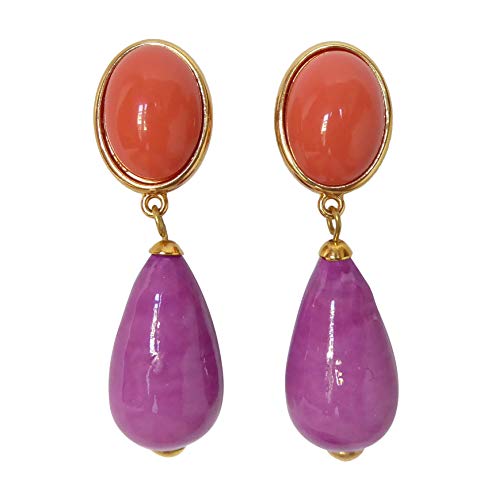 Bunt: Sehr große leichte Ohrstecker Ohrringe vergoldet Stein korall-orange Anhänger Perle lila Tropfen Geschenk Statement Designer JUSTWIN von Mugello