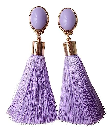 Der absolute Hingucker: Leichte sehr große Ohr-Clips vergoldet flieder lila Quaste Boho Hippie Ibiza Look Hingucker Geschenk Geburtstag JUSTWIN von Mugello