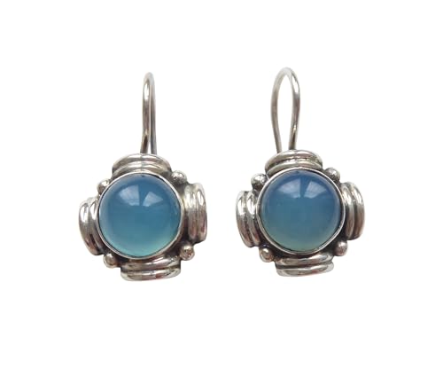 Elegante Chalzedon-Ohrringe blau ausgefallene Fassung Hänger verschließbar Silber Handarbeit Unikat Italien elegant Retro Vintage von Mugello