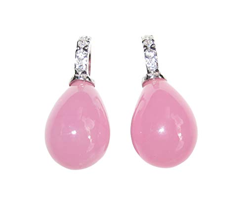 Elegante Glas-Ohrringe alt-rosa Tropfen-Ohrringe Bügel aus Sterling-Silber 925-er kleine Zirkonia-Steinchen funkelnd Party Fest Heide Heinzendorff von Mugello