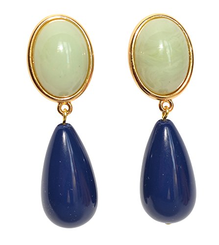 Festlich-elegant: Leichte sehr große Ohr-Clips vergoldet Stein jade-grün Anhänger dunkel-blau trendig Geschenk für Frauen Geburtstag Designer JUSTWIN von Mugello