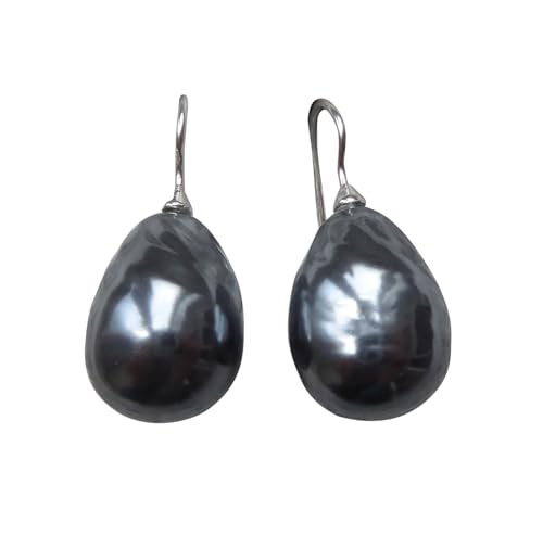 Große dunkel-graue Perlen-Ohrringe Ohr-Hänger Barock-Glasperle tropfen-förmig 925er Sterling-Silber hochwertig klassisch elegant Handarbeit Italien von Mugello