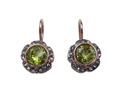 Grüne Peridot-Ohrringe Sterling-Silber vergoldet Rot-Vergoldung 18 Karat Strass glänzend Brisur Jugendstil festlich elegant Handarbeit Italien von Mugello