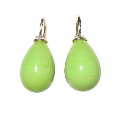 Hübsche grüne Glas-Ohrringe Ohr-Hänger Tropfen-Ohrringe Bügel aus Sterling-Silber vergoldet elegant Geschenk Handarbeit Designer Heide Heinzendorff von Mugello