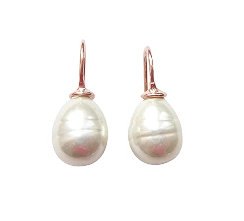 Kleine weiße Perlen-Ohrringe Ohr-Hänger Barockglas-Perle Bügel Sterling-Silber rot-vergoldet elegant klassisch Mädchen Geschenk Heide Heinzendorff von Mugello