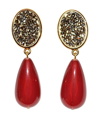Leichte sehr große Ohr-Clips vergoldet Strass-Optik dunkel-grau Anhänger granat-rot Tropfen elegant edel Fest Party Ball Geschenk Geburtstag Designer JUSTWIN von Mugello