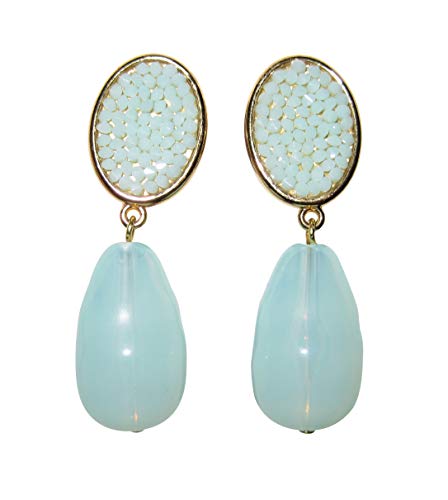 Leichte sehr große Ohr-Clips vergoldet Strass-Optik mint-grün Anhänger hellgrün-mint tropfen-förmig Party Mode Statement Geschenk JUSTWIN von Mugello