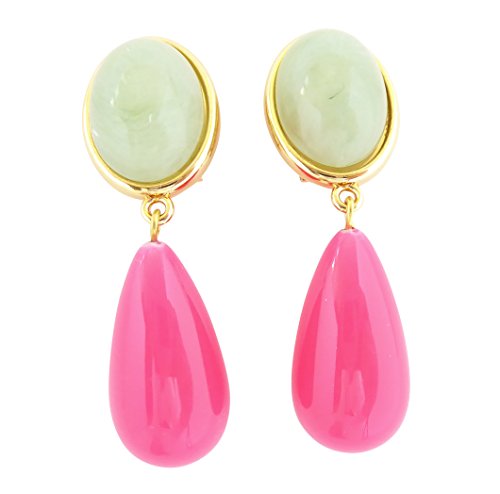 Leichte sehr große Ohrstecker Ohrringe vergoldet Stein jade-grün Anhänger pink Tropfen Designer JUSTWIN Geschenk Geburtstag Fest Party bunt Mode von Mugello